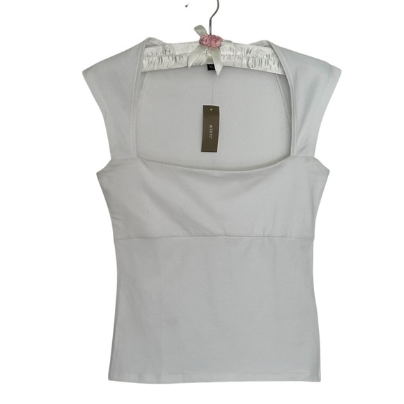 NEW J. CREW Squareneck cap-sleeve top in stretch cotton blend White Size XS - Picture 3 of 8